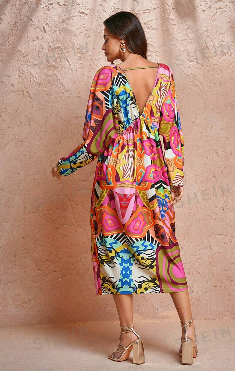 SHEIN X Abeille Creations Drop Neck Tailored Kaftan Dress With