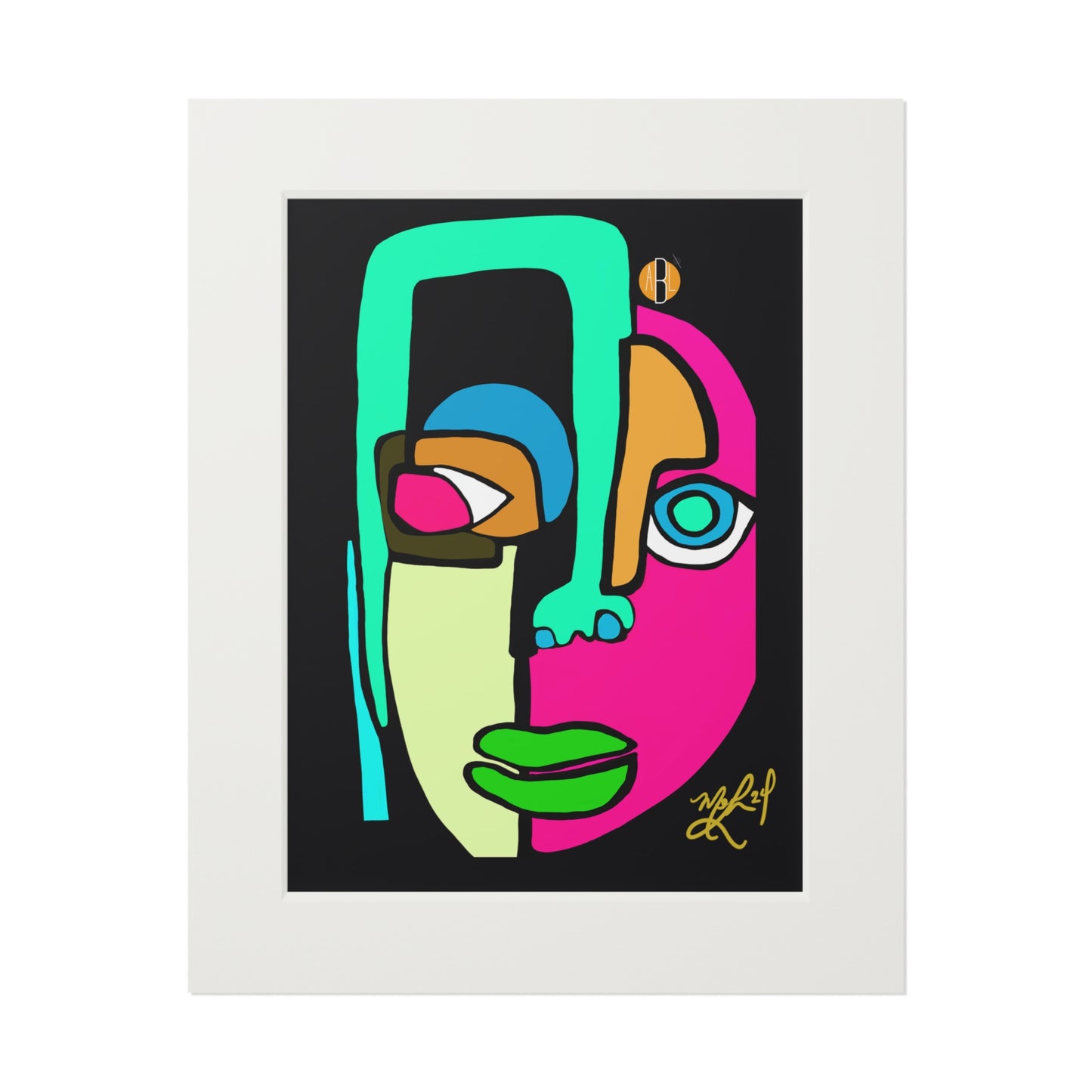Cara (Pink/Green)- Fine Art Prints (Passepartout Paper Frame)