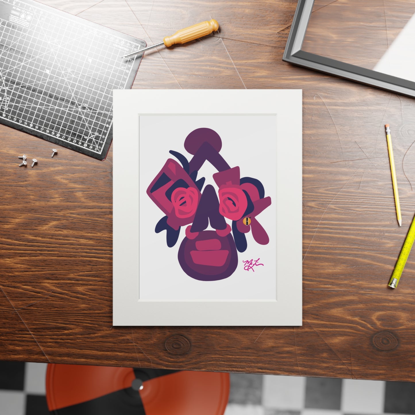 Junkanoo Jefe (Pink/Purple) Fine Art Prints (Passepartout Paper Frame)