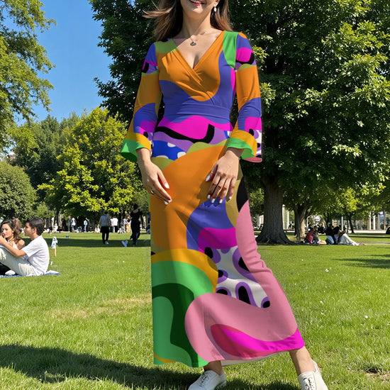 Amara Women’s V-Neck Long Sleeve Maxi Dress