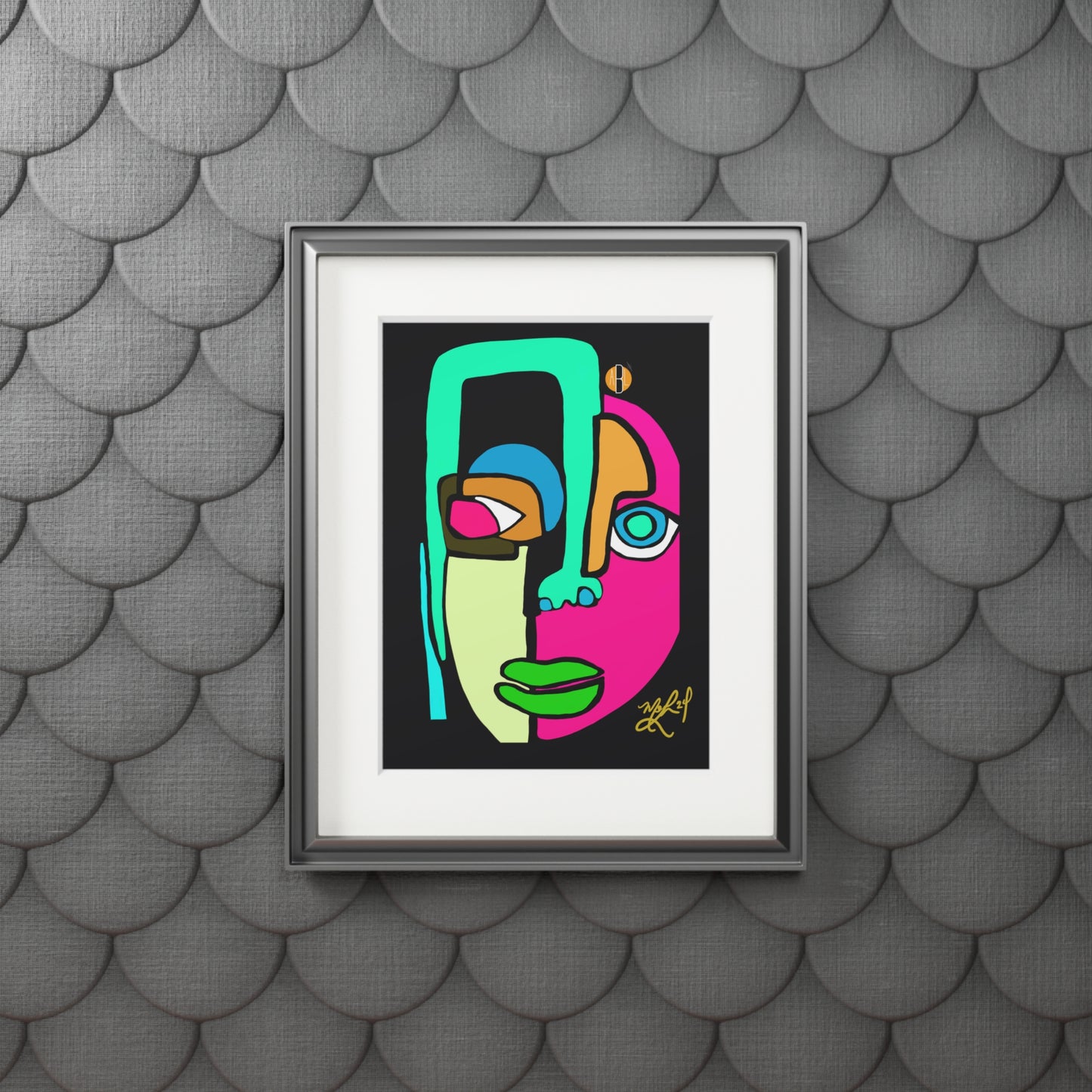 Cara (Pink/Green)- Fine Art Prints (Passepartout Paper Frame)