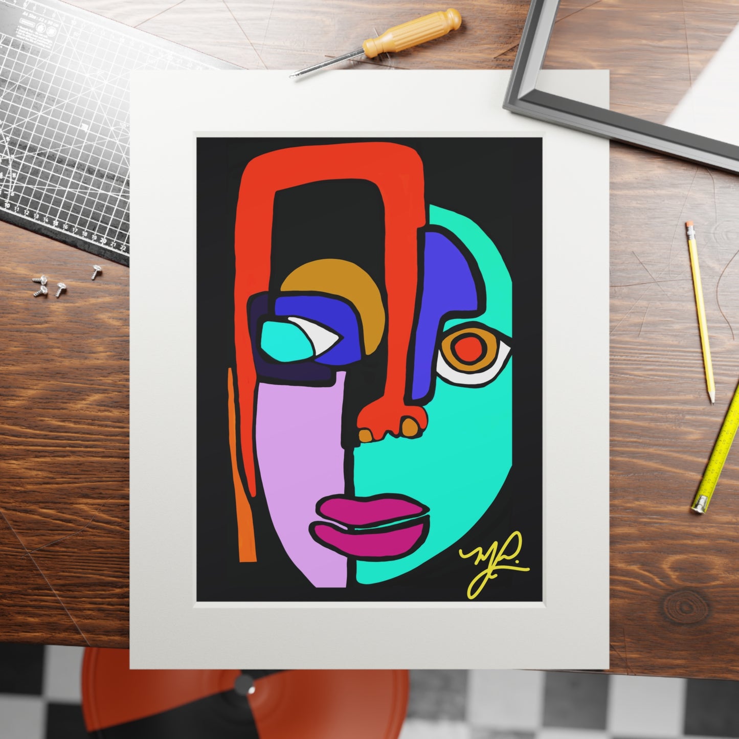 Cara (Multi-Color)- Fine Art Prints (Passepartout Paper Frame)