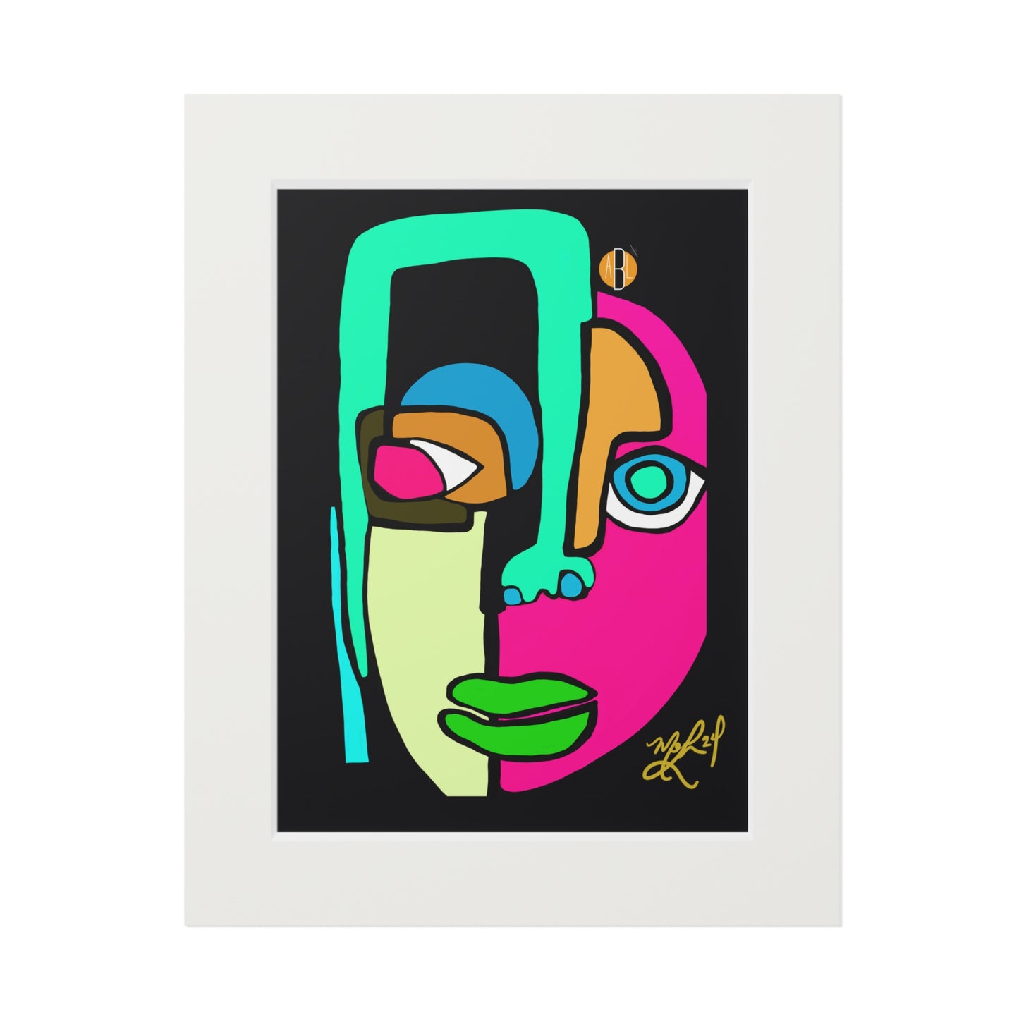 Cara (Pink/Green)- Fine Art Prints (Passepartout Paper Frame)
