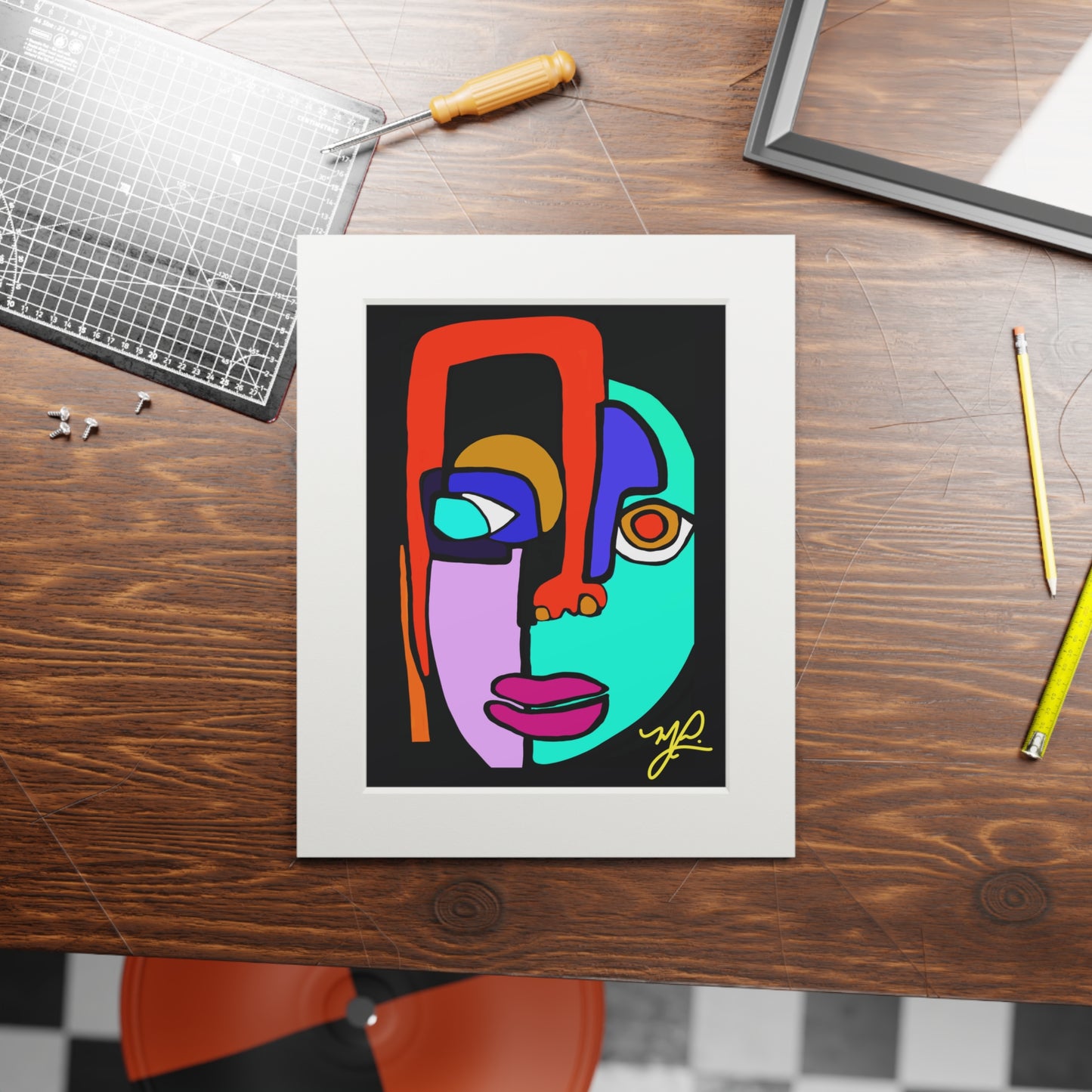 Cara (Multi-Color)- Fine Art Prints (Passepartout Paper Frame)