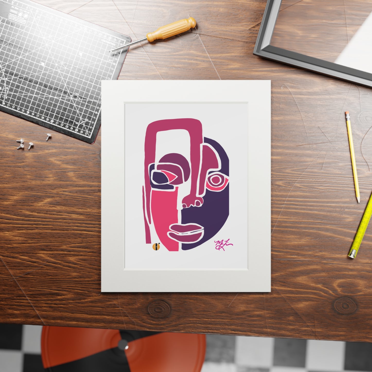 Cara (Pink/Purple) Fine Art Prints (Passepartout Paper Frame)