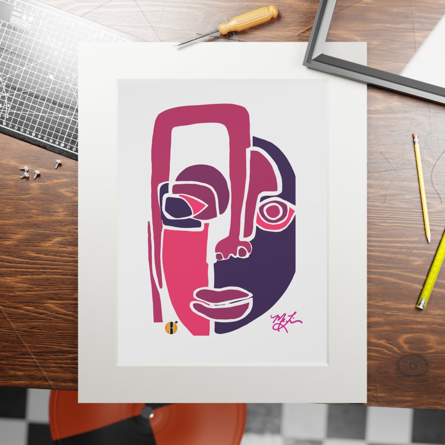 Cara (Pink/Purple) Fine Art Prints (Passepartout Paper Frame)