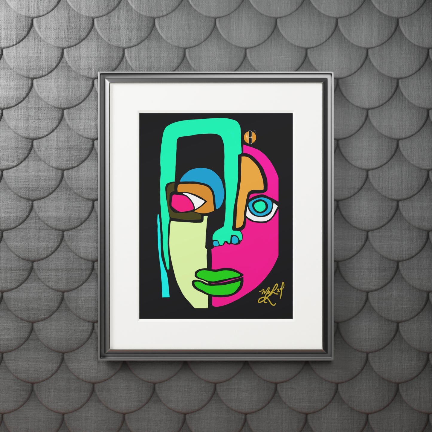 Cara (Pink/Green)- Fine Art Prints (Passepartout Paper Frame)