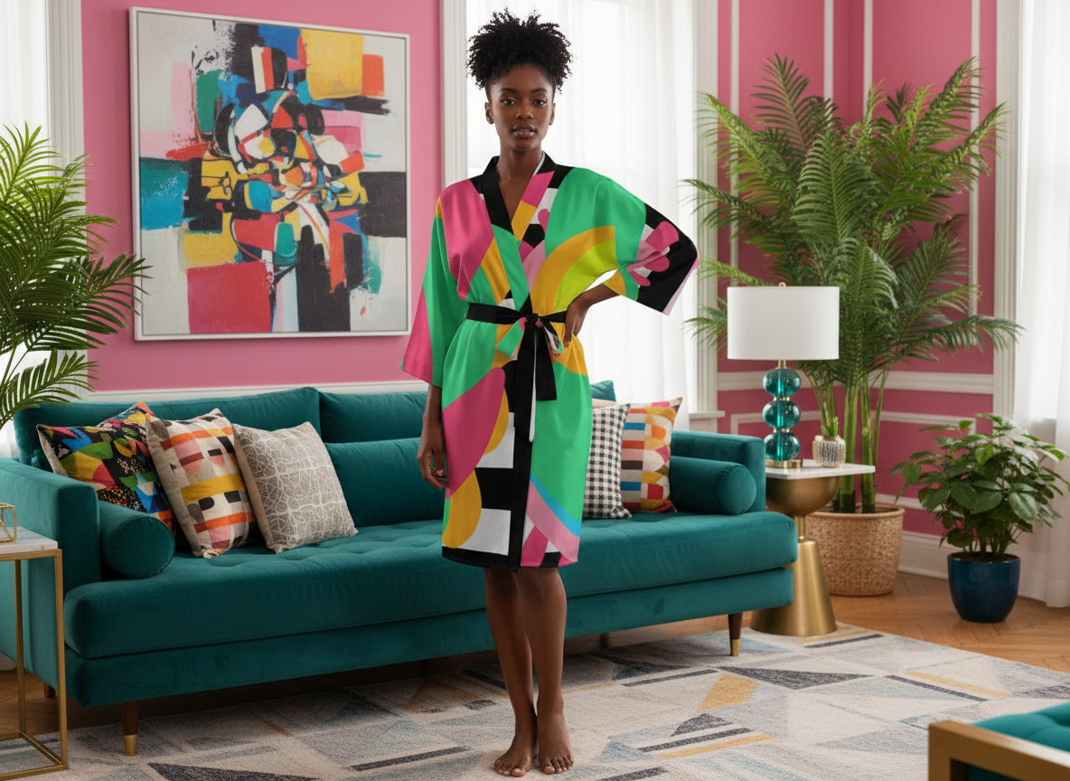 ABEILLE CREATIONS-Amayah Design- Women’s Satin-Feel Kimono Robe (Short)