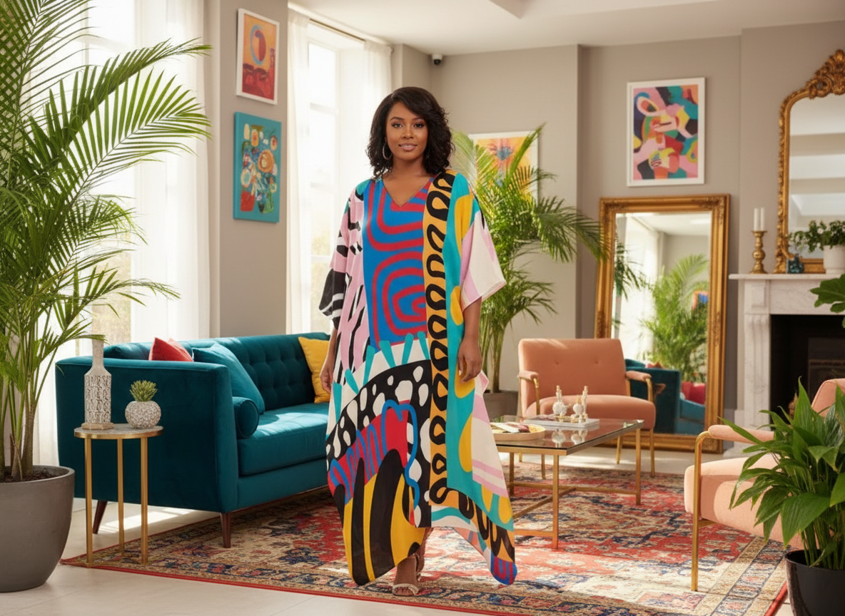 Adinkra Design – Elevated MuMu Faux Silk Kaftan