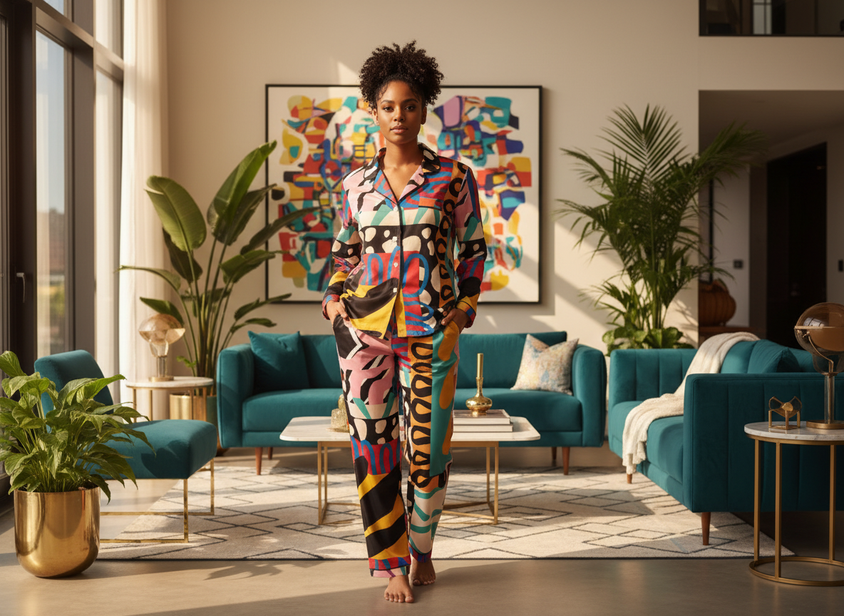 Adinkra Design-Women's Silky Pajama Set