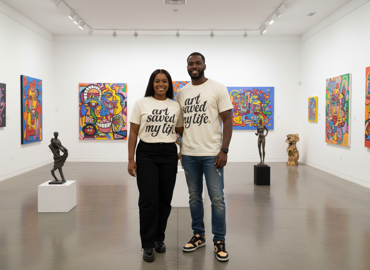 “Art Saved My Life” w/ Yellow Lenani Art – T-Shirt (Cream)- Limited Edition