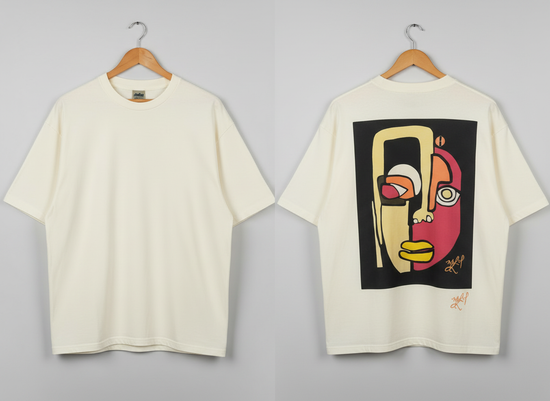 “Art Saved My Life” w/ Cara (Yellow) Art– T-Shirt (Tan/Cream)- Limited Edition