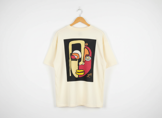 “Art Saved My Life” w/ Cara (Yellow) Art– T-Shirt (Tan/Cream)- Limited Edition
