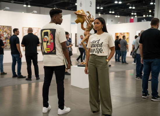 “Art Saved My Life” w/ Cara (Yellow) Art– T-Shirt (Tan/Cream)- Limited Edition