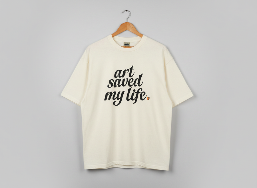 Art Saved My Life” w/ Samaki Art– T- Shirt (Tan/Cream)- Limited