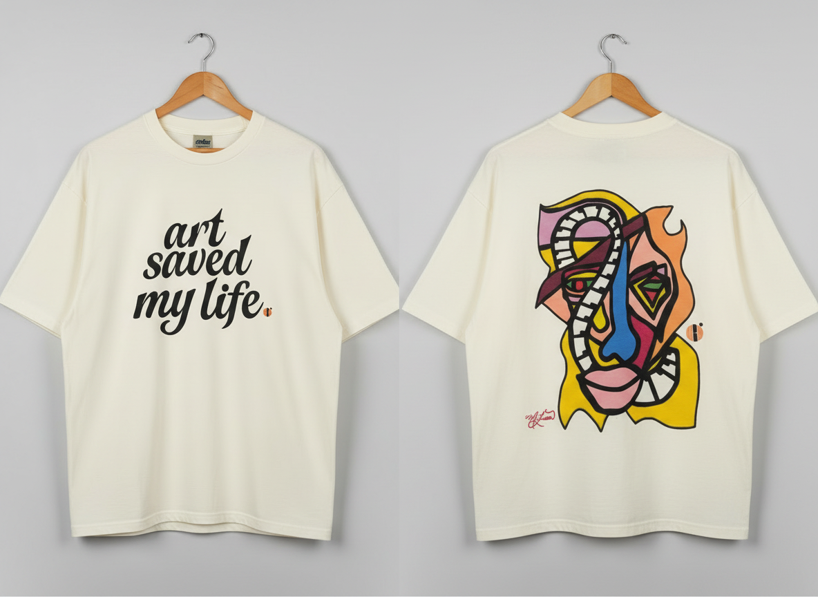 “Art Saved My Life” w/ Jazzman Art – Drop Shoulder Heavyweight Shirt (Tan/Cream)