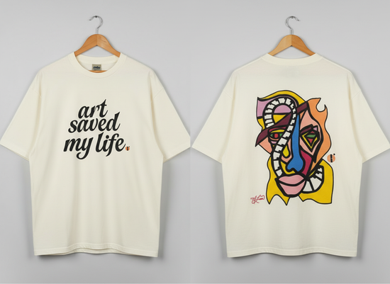 “Art Saved My Life” w/ Jazzman Art – Drop Shoulder Heavyweight Shirt (Tan/Cream)