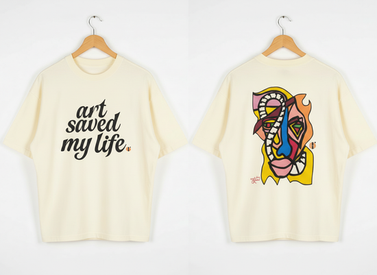 “Art Saved My Life” w/ Jazzman Art – Drop Shoulder Heavyweight Shirt (Tan/Cream)