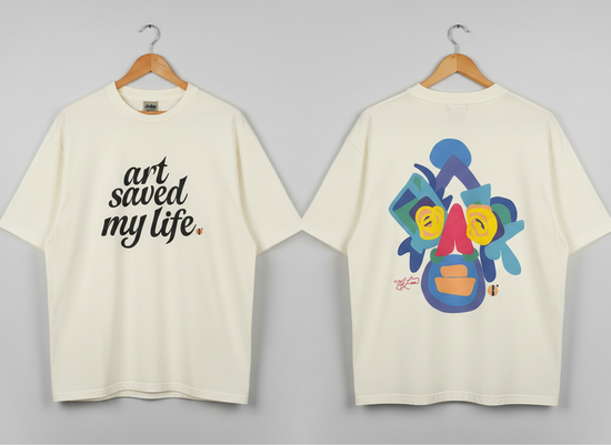 “Art Saved My Life” w/ Junkanoo Jefe – Drop Shoulder Heavyweight Shirt (Tan/Cream)