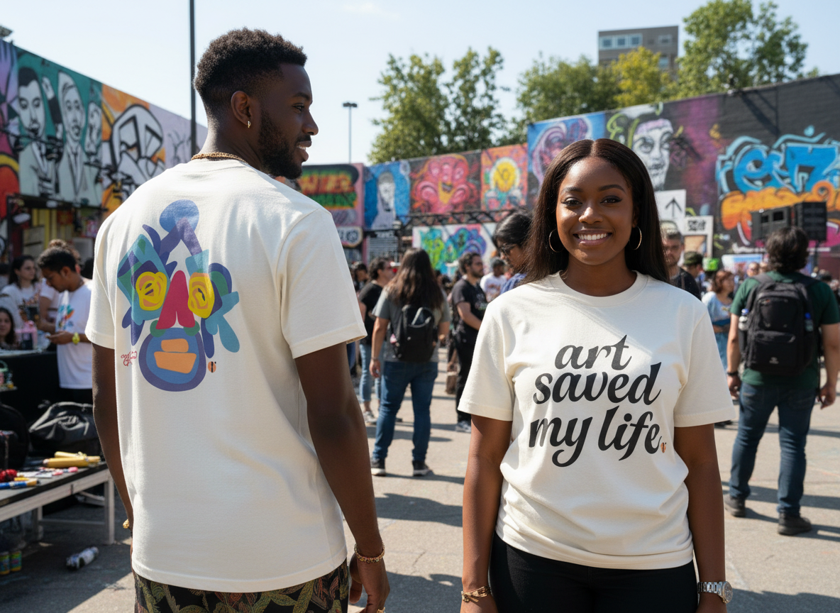 “Art Saved My Life” w/ Junkanoo Jefe – Drop Shoulder Heavyweight Shirt (Tan/Cream)