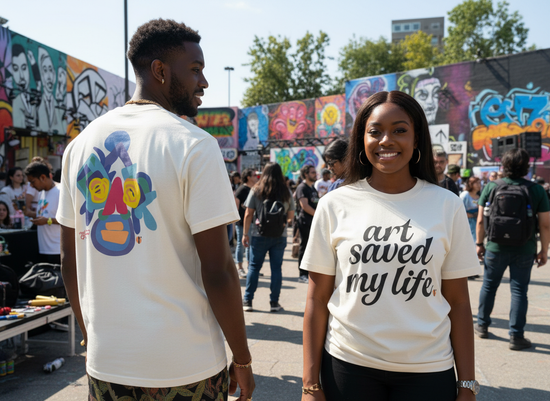 “Art Saved My Life” w/ Junkanoo Jefe – Drop Shoulder Heavyweight Shirt (Tan/Cream)