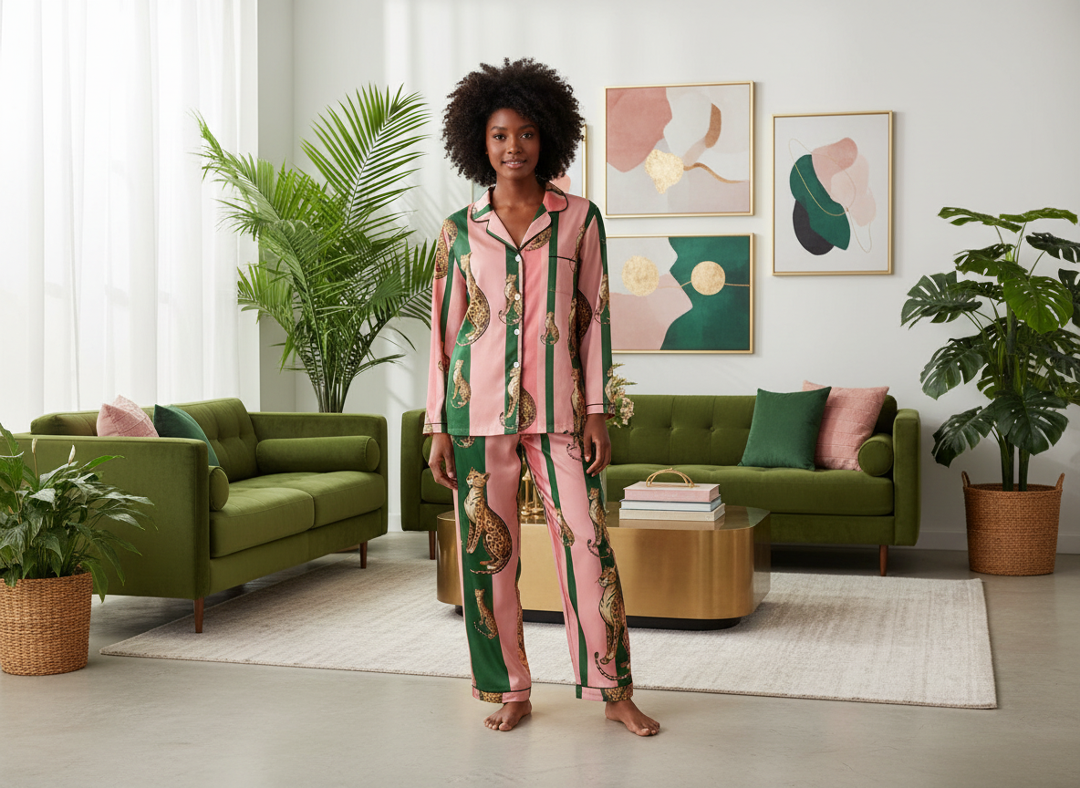 LEGACY LEOPARD™ (Stripes)– Women's Satin Silky Pajama Set