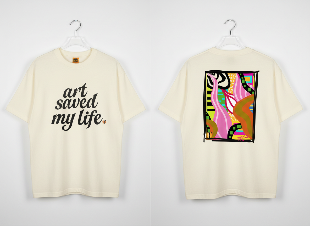 “Art Saved My Life” w/ Lenani Art – T- Shirt (Tan/Cream)- Limited Edition