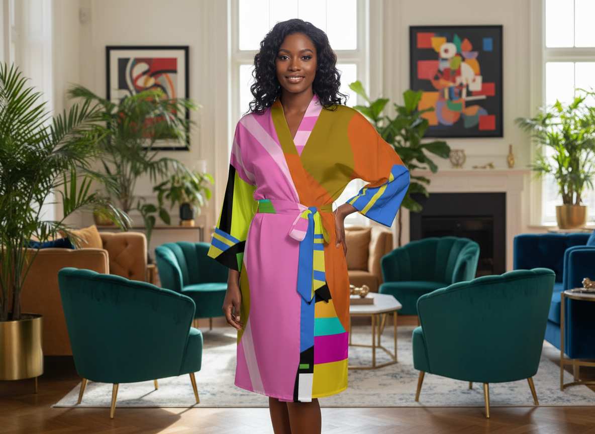 ABEILLE CREATIONS- Lenani Design- Women’s Satin-Feel Kimono Robe (Short)