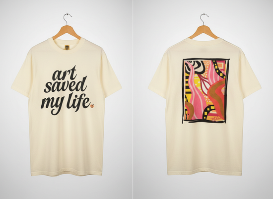 “Art Saved My Life” w/ Yellow Lenani Art – T-Shirt (Cream)- Limited Edition