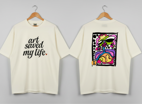 “Art Saved My Life” w/ Nuru Art  – Drop Shoulder Heavyweight Shirt (Tan/Cream)