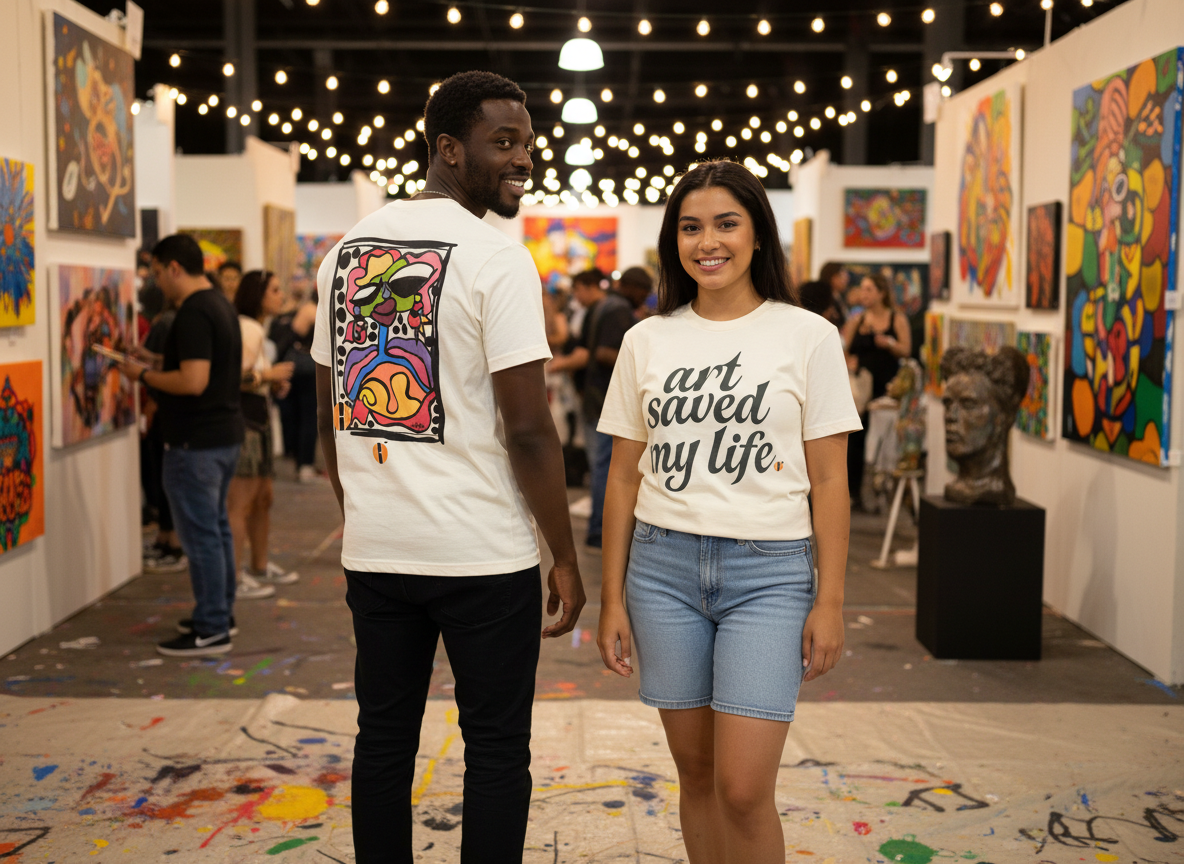 “Art Saved My Life” w/ Nuru Art  – Drop Shoulder Heavyweight Shirt (Tan/Cream)