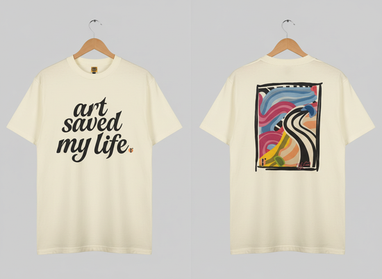 “Art Saved My Life” w/ Samaki Art– T- Shirt (Tan/Cream)- Limited Edition