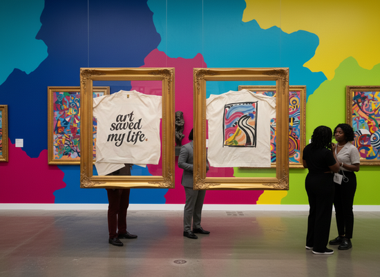 “Art Saved My Life” w/ Samaki Art– T- Shirt (Tan/Cream)- Limited Edition