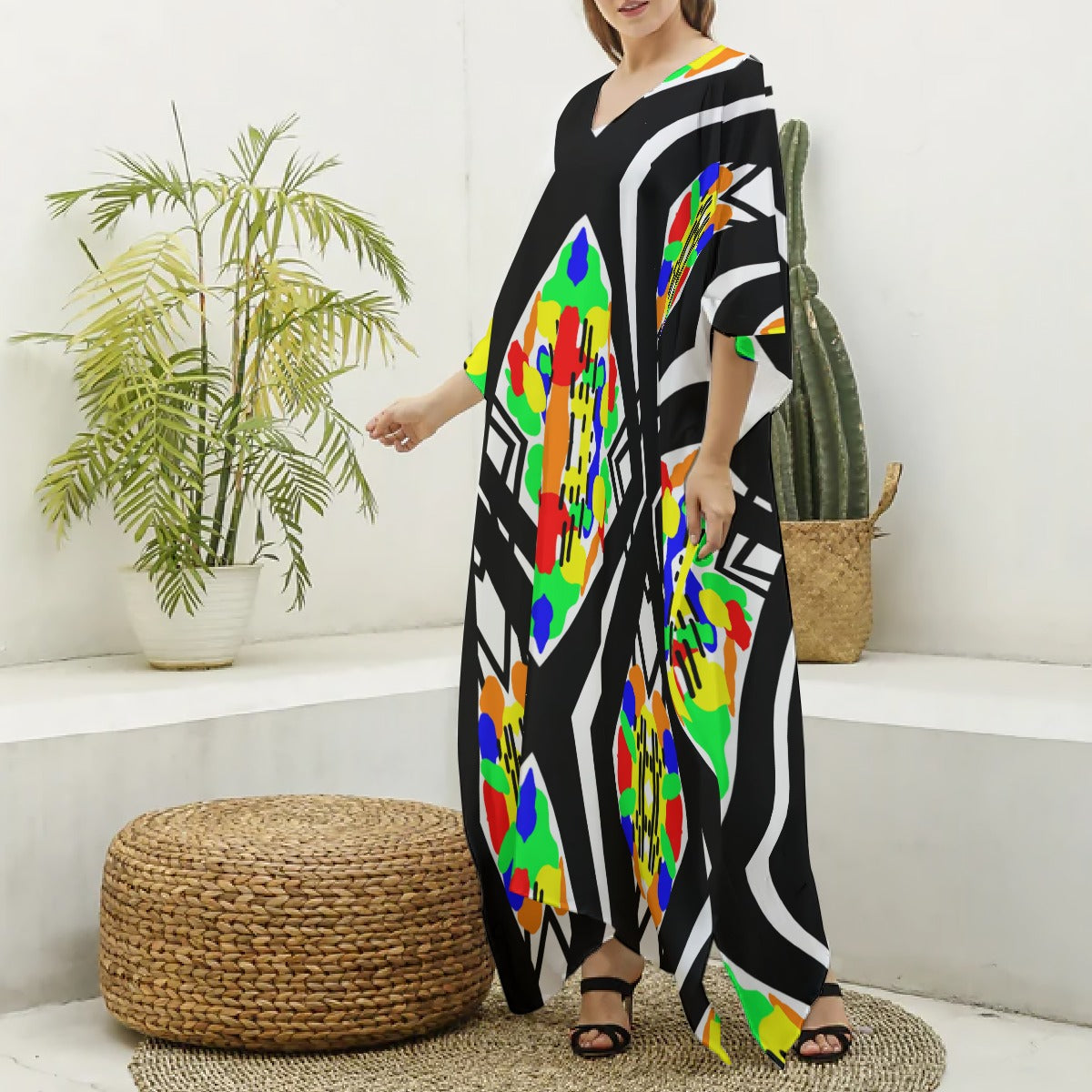 Load image into Gallery viewer, Nikki - (Faux Silk) V-neck Kaftan Robe