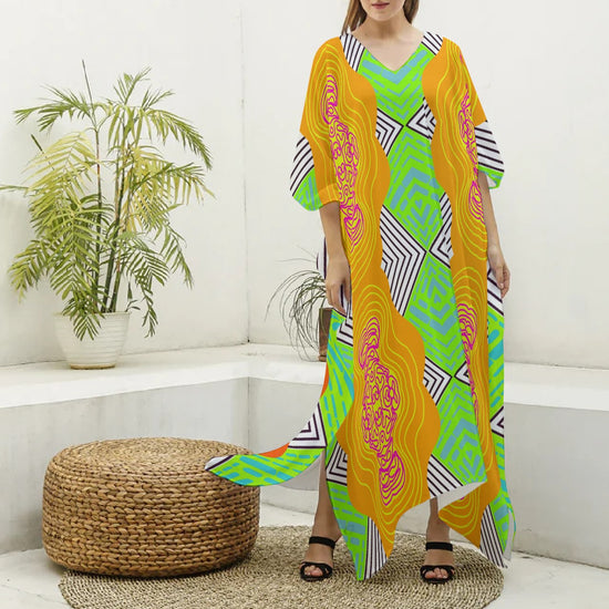Milly V.2 (Split Colors)- (Faux Silk) V-neck Kaftan Robe