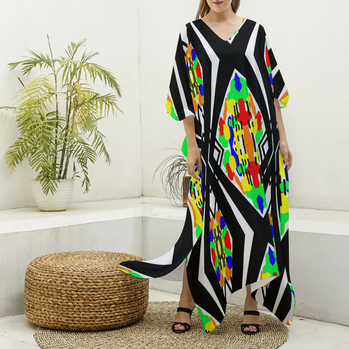 Load image into Gallery viewer, Nikki - (Faux Silk) V-neck Kaftan Robe
