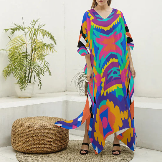 Load image into Gallery viewer, Circus Act- (Faux Silk) V-neck Kaftan Robe
