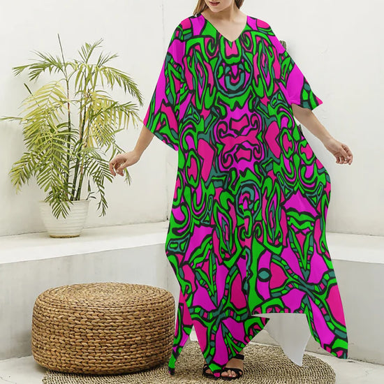 Load image into Gallery viewer, Pink Dream- (Faux Silk) V-neck Kaftan Robe