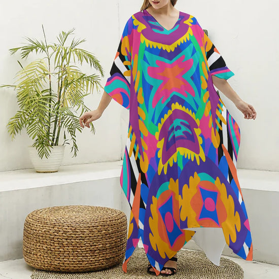 Load image into Gallery viewer, Circus Act- (Faux Silk) V-neck Kaftan Robe