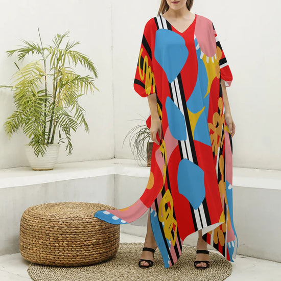 Load image into Gallery viewer, Oriental Express- (Faux Silk) V-neck Kaftan Robe