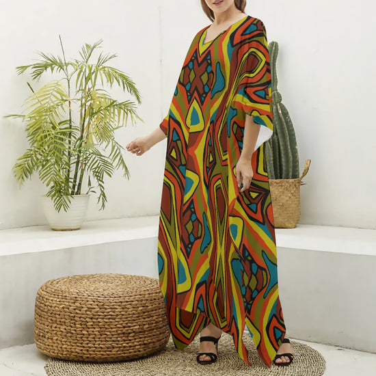 Load image into Gallery viewer, Harvest- (Faux Silk) V-neck Kaftan Robe