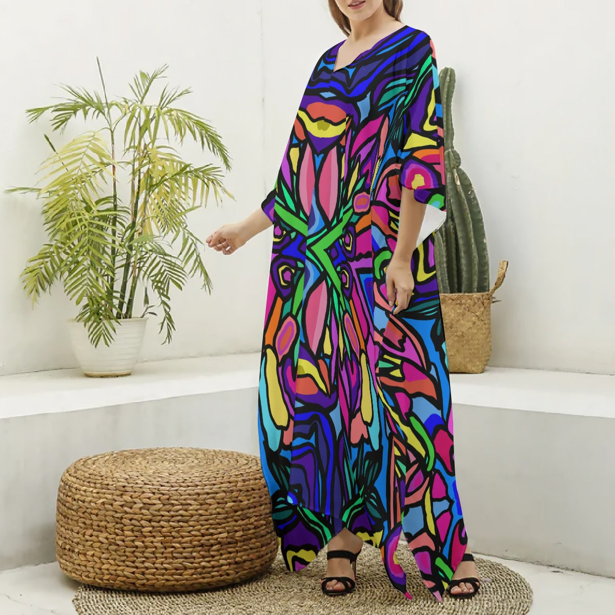 Load image into Gallery viewer, Rosie-  (Faux Silk) V-neck Kaftan Robe