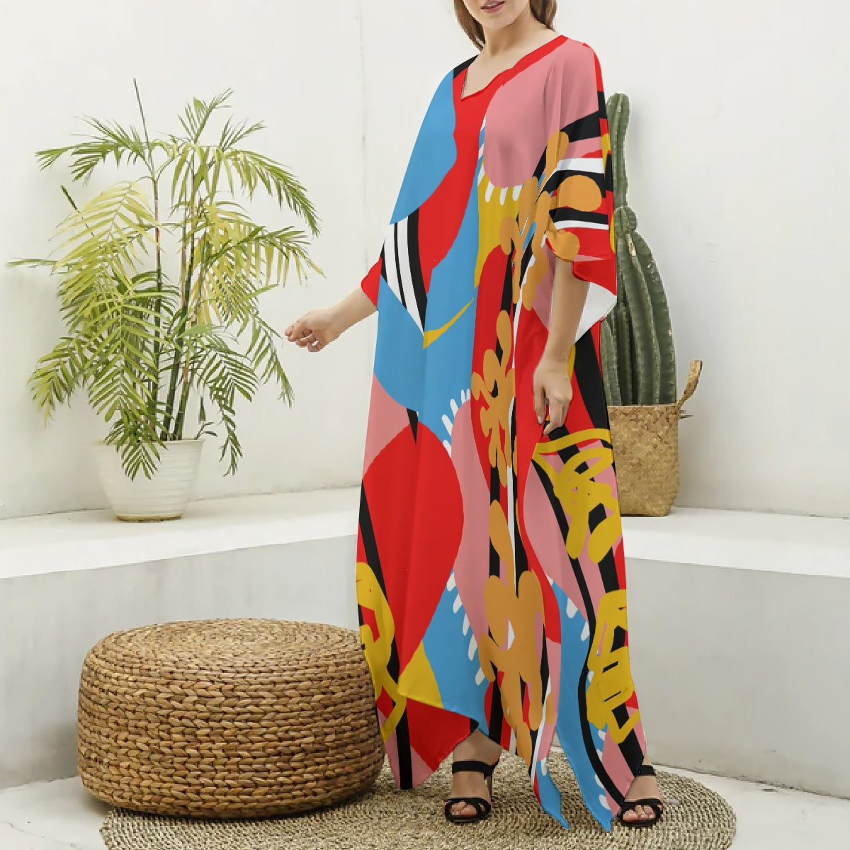 Load image into Gallery viewer, Oriental Express- (Faux Silk) V-neck Kaftan Robe