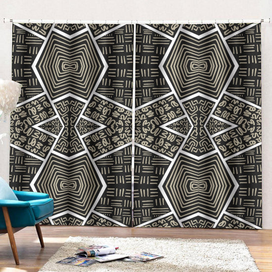 Urban Mudcloth Design- Curtains with Hooks (Large Size)
