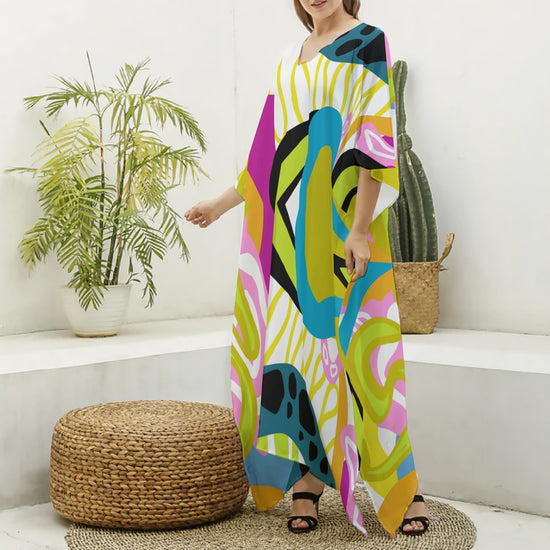 Load image into Gallery viewer, Vee- (Faux Silk) V-neck Kaftan Robe