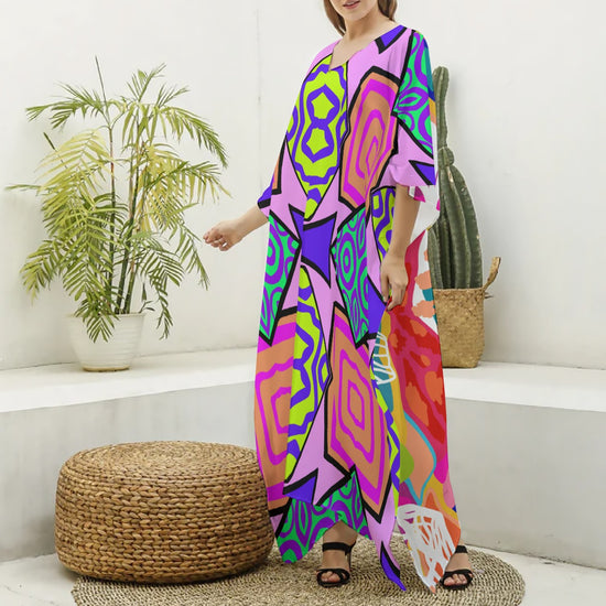 Load image into Gallery viewer, Pink Pow/ Manal Split- (Faux Silk) V-neck Kaftan Robe