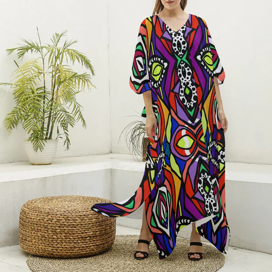 Ulanda- (Faux Silk) V-neck Kaftan Robe