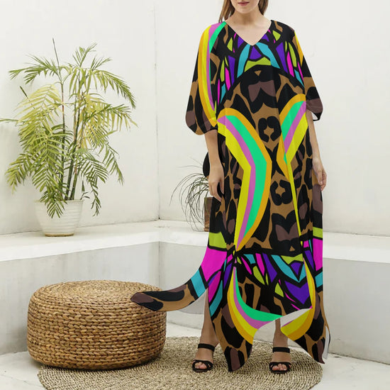 Load image into Gallery viewer, Wildfactor- (Faux Silk) V-neck Kaftan Robe